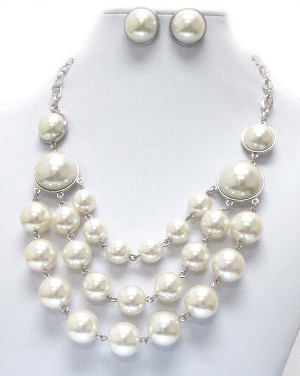 Multi pearl deco three layer drop necklace earring set