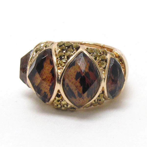 Crystal and facet stone mix stretch ring