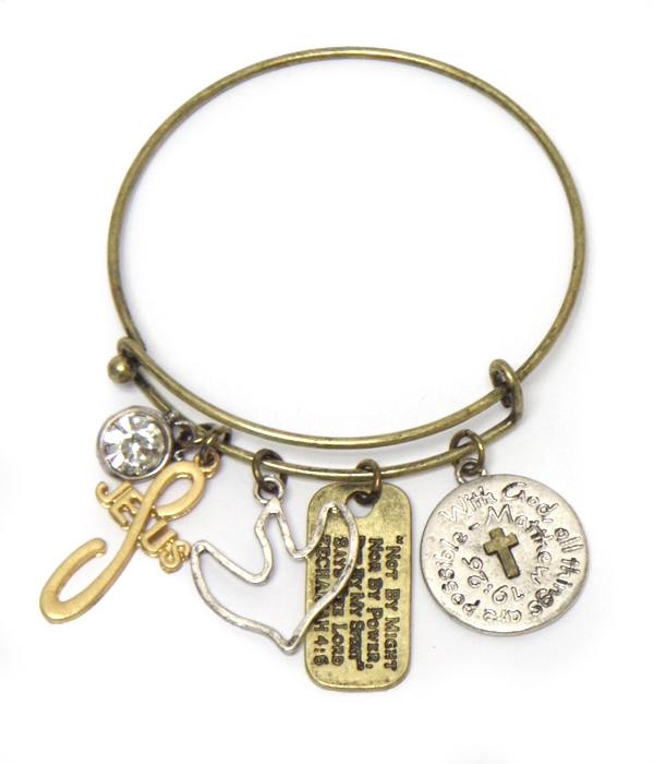 Religiou theme charm adjustable wire bangle bracelet