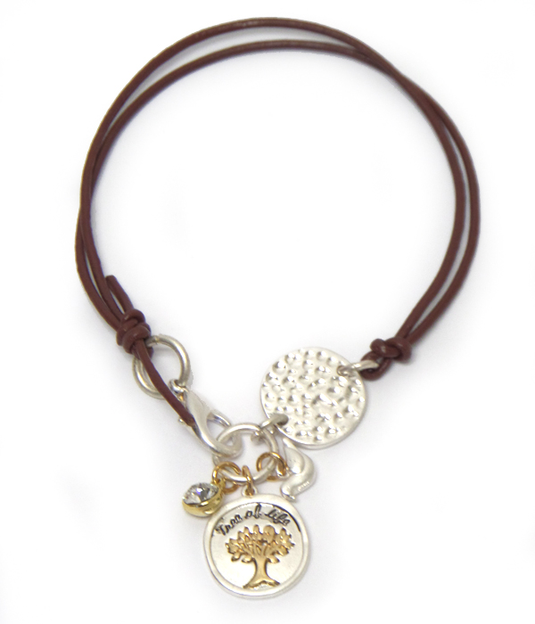 Tree of life charm leather cord bracelet