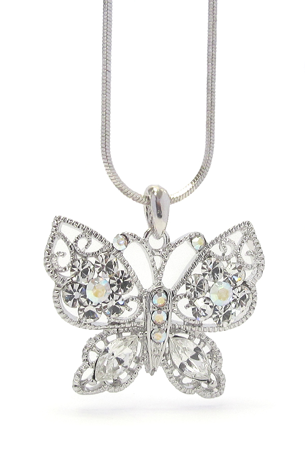 MADE IN KOREA WHITEGOLD PLATING CRYSTAL BUTTERFLY NECKLACE