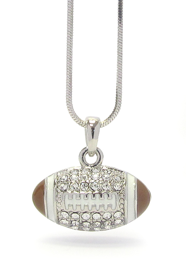 MADE IN KOREA WHITEGOLD PLATING EPOXY AND CRYSTAL DECO FOOTBALL PENDANT NECKLACE