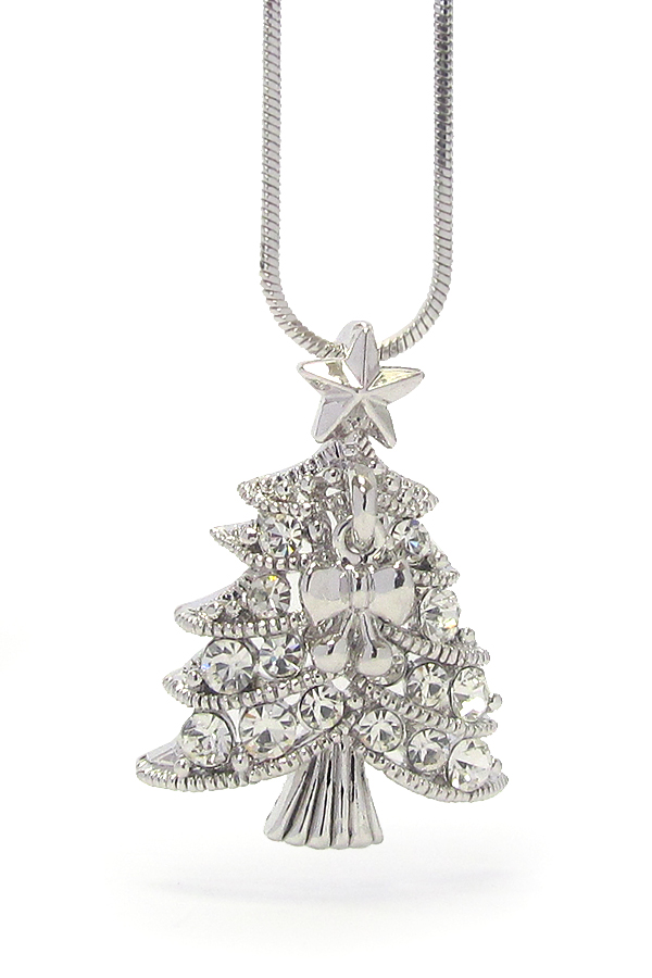 MADE IN KOREA WHITEGOLD PLATING CRYSTAL CHRISTMAS TREE NECKLACE