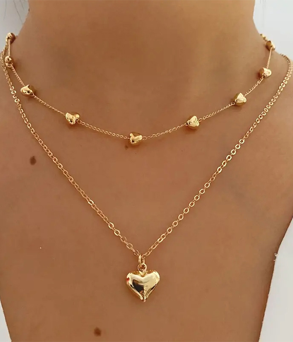 Double layer heart necklace