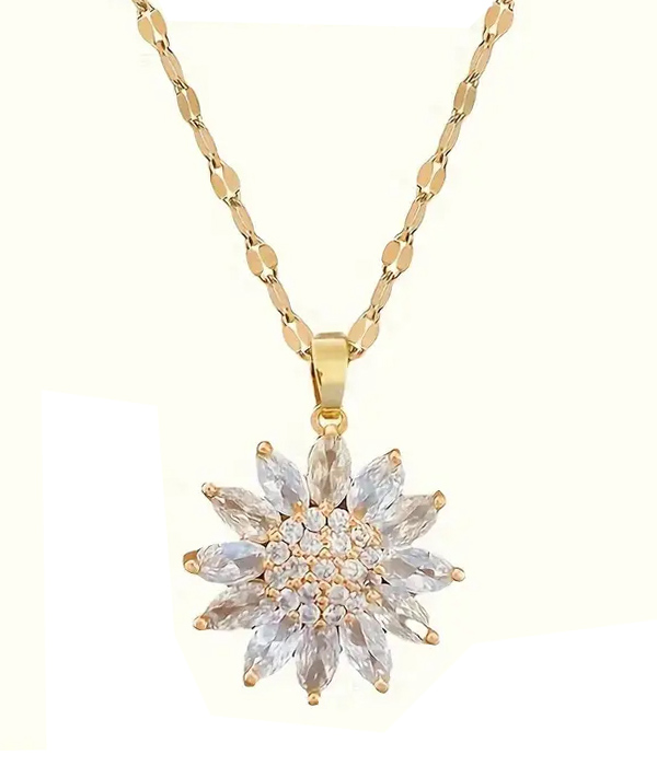 Cz flower pendant necklace