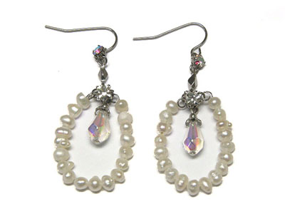 Fresh water pearl and crystal oval drop earring