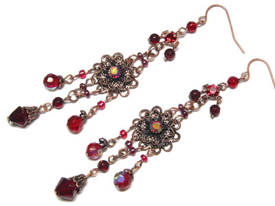 Crystal and beads drop flower earring