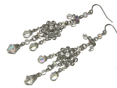 Crystal and beads drop flower earring