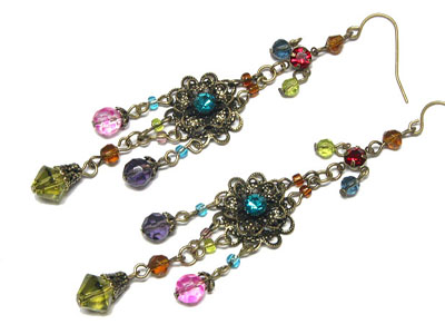 Crystal and beads drop flower earring