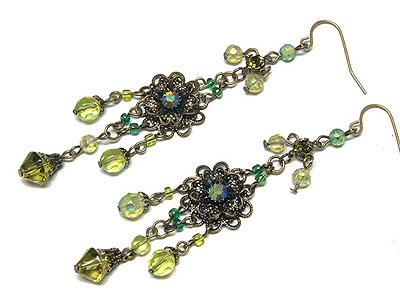 Crystal and beads drop flower earring