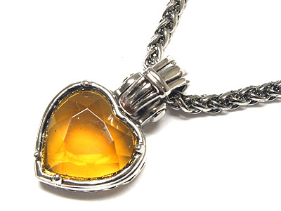 Glass heart and heavy casting heart necklace