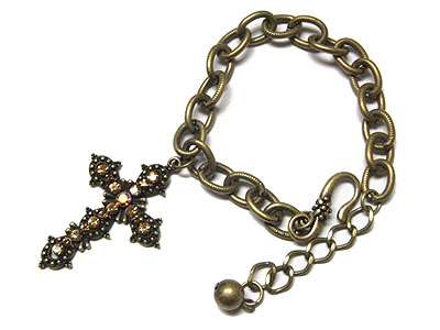 Crystal cross charm chain link bracelet