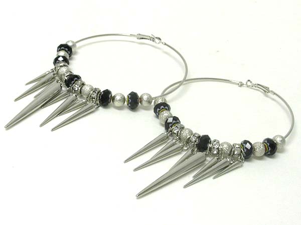 3.5 inch hoop facet crystal metal mesh and spike dangle basketball wives inspired earring? - hoops