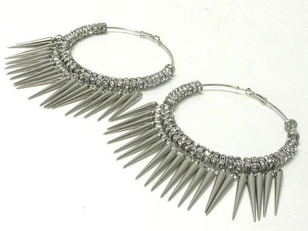 3.5 inch hoop full crystal rondelle ring and spike dangle basketball wives inspired earring - hoops