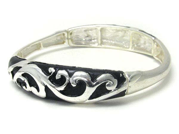 Metal filigree and paint stretch bracelet