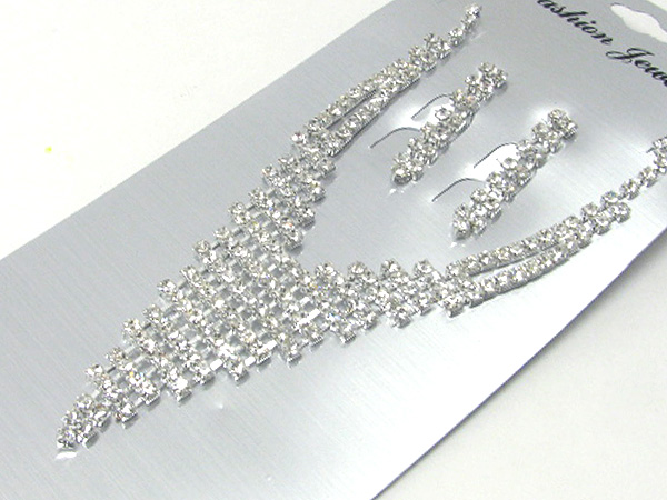 Prom or bridesmaid v shape rhinestone necklace set