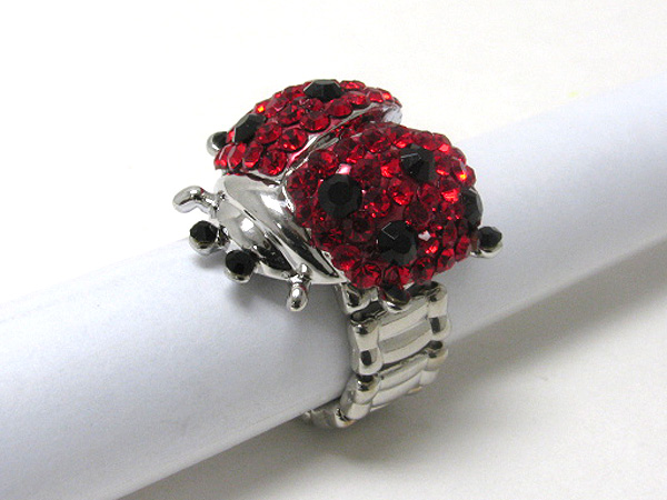 Crystal stud lady bug stretch ring