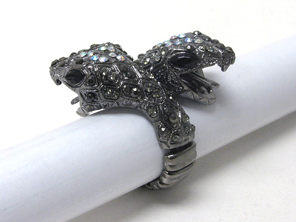 Crystal stud double snake head stretch ring