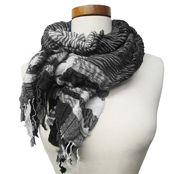 100% polyester stripe and zebra color block scarf