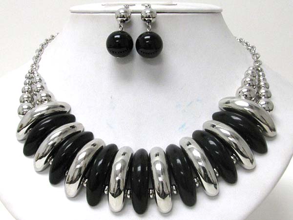 Acrylic and metal half disk link necklace earring set