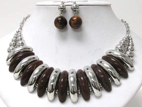 Acrylic and metal half disk link necklace earring set