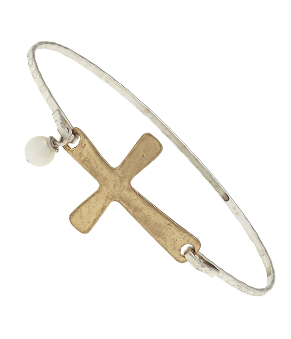 Handmade cross bangle bracelet