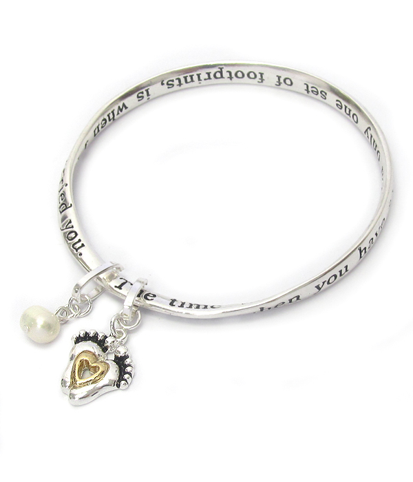 Religious inspiration message twist bangle bracelet - foot prints