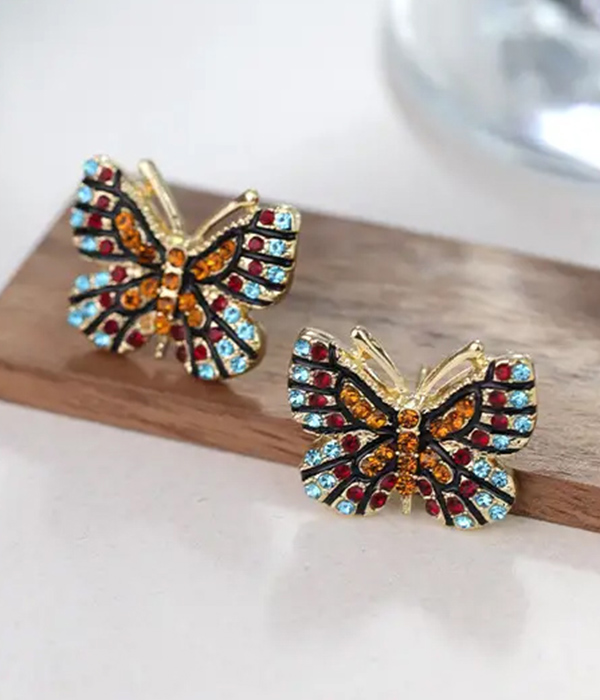 Rhinestone butterfly earring