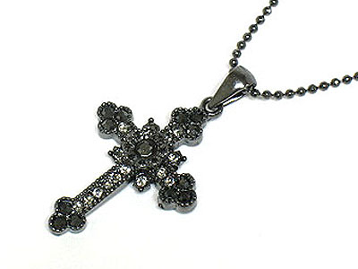 Antique style crystal cross necklace