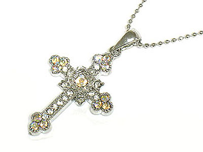 Antique style crystal cross necklace