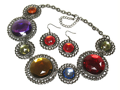 Big epoxy multi stone tight style necklace set