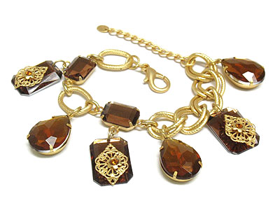 Crystal and metal deco epoxy stone chram bracelet