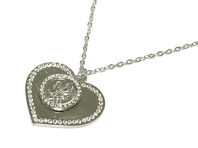 Crystal heart and fluer de lis necklace