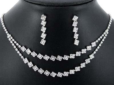 Rhinestone boutique style dual strands necklace and earring set