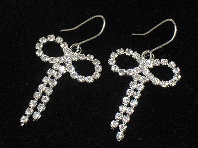 Rhinestone ribbon shape earring