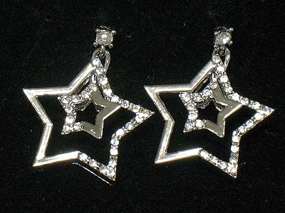 Crystal deco double star frame earring