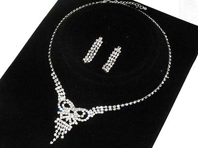 Rhinestone boutique style ribbon pattern necklace and earring set