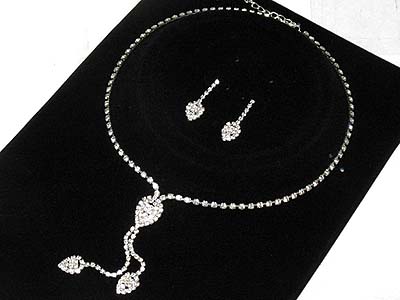 Rhinestone boutique style two row dangle necklace and earring set