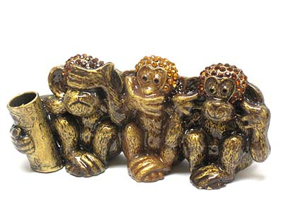 Crystal deco three monkey pen and card holder - no speak evil  no see evil  no listen evil