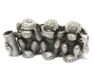 Crystal deco three monkey pen and card holder - no speak evil  no see evil  no listen evil