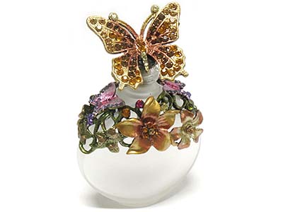 Crystal flower pattern and butterfly deco cap perfume bottle