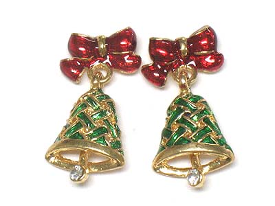 Christmas crystal deco ribbon and bell earring