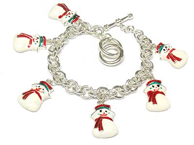 Christmas theme multi snow man charms toggle bracelet