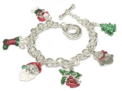 Christmas theme multi charms toggle bracelet