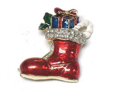 Christmas crystal deco santa shoe brooch