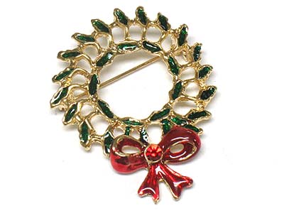 Christmas theme ribbon round shape brooch