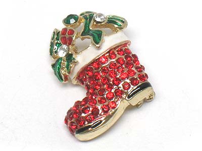 Christmas crystal santa shoes brooch