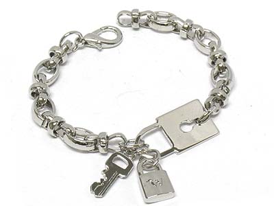 Metal lock and key charm bracelet