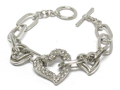 Crystal deco heart and large chain toggle bracelet