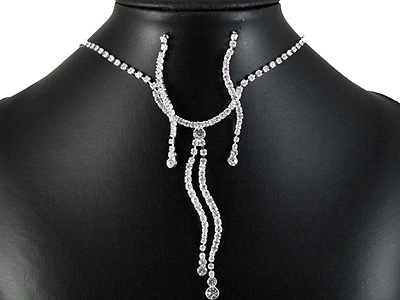 Rhinestone boutique style wave drops necklace and earring set